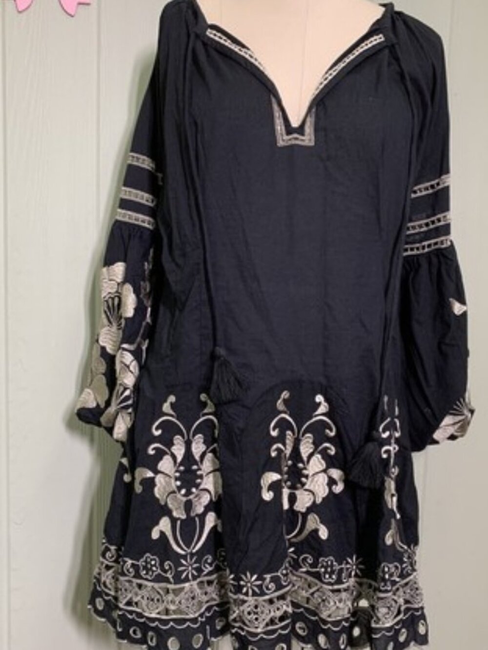 Free People French Bali Eyelet Embroidered Cutwork Tassels Boho Mini XS S M Goth